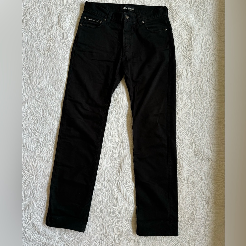 Nike SB Pants Mens 28x31 Black Straight Fit Tiffany Blue Zipper Chino Canvas